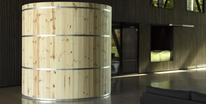 Clara Montoya. “Sorgente”, 2023. Agua, madera, metal, PVC y bombas de agua. 250 x 250 x 250 cm