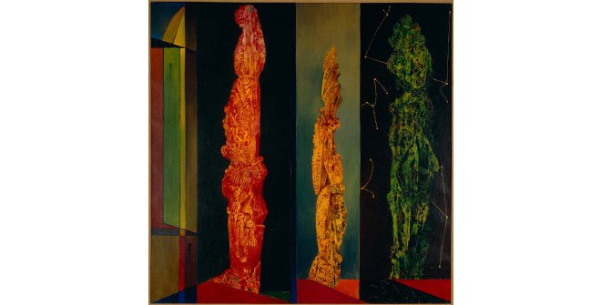 Max Ernst, Les trois cyprès (Los tres cipreses), 1951. Centre Pompidou, París. Musée national d'art moderne - Centre de Création Industrielle. © Centre Pompidou, MNAM-CCI / Jacques Faujour / Dist. RMN-GP. © Max Ernst, VEGAP, Madrid, 2024.