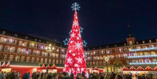 Árbol de Navidad en el mercadillo de la Plaza Mayor de Madrid. Navidad 2025-2026. Foto: Álvaro López © Madrid Destino