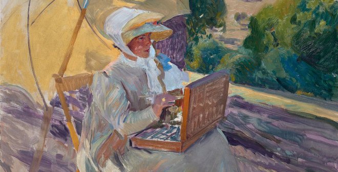 María pintando en el Pardo, Madrid, 1907. Colección particular