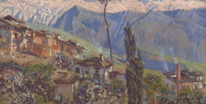 Vista de Granada y Sierra Nevada. Antonio Muñoz Degrain. Hacia 1915.  Óleo sobre lienzo, 50 x 67 cm. Madrid, Museo Nacional del Prado