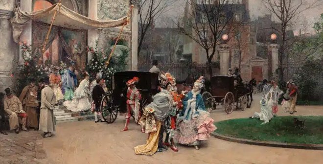 Raimundo de Madrazo y Garreta. Salida del baile de máscaras, 1878. Colección particular