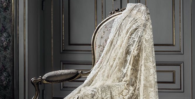Velo de boda de la Emperatriz Eugenia de Montijo en encaje de aplicación de Bruselas. CASA DE ALBA