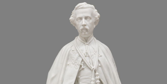 El rey consorte Francisco de Asís. Françoise Willème. H. 1865. Biscuit de porcelana, 46,5 x 29 cm. Patrimonio Nacional