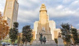 La nueva Plaza de España. Estatua de El Quijote y Sancho Panza