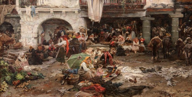 Día de mercado en Noya, 1895, de Francisco Pradilla. Óleo sobre tabla, 0,30 x 0,50 m