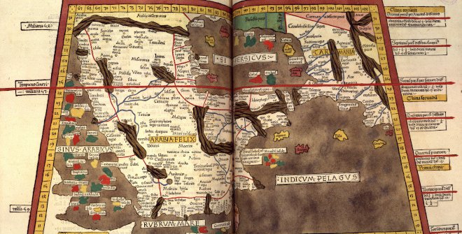 PTOLOMEO, Cosmographia (Ulmae, 1496) - BH INC I-331 – Fol. - Mapa de Arabia y el Indico (doble pagina)