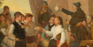 Detalle de El presente. Fiesta mayor en Moncayo (Aragón), la víspera del santo patrono. Valeriano Domínguez Bastida Bécquer. 1866. Óleo sobre lienzo. Madrid, Museo Nacional del Prado