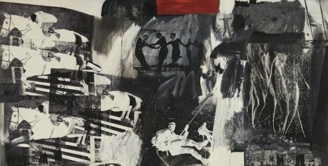 Robert Rauschenberg, Express, 1963. Óleo, serigrafía y collage sobre lienzo. 184,2 x 305,2 cm © The Estate of Robert Rauschenberg/ARS, Nueva York/ VEGAP, Madrid