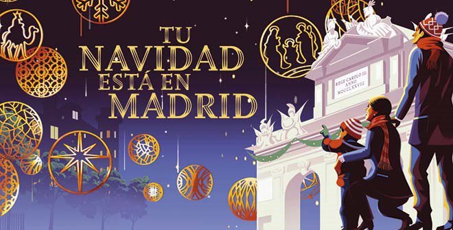 Cartel `Tu Navidad está en Madrid´, obra del ilustrador Francesco Bongiorni. Navidad Madrid 2022-2023