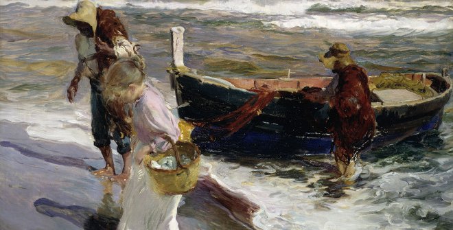 La edad dichosa - &quot;Llegada de la pesca&quot; (1891). Museo de Bellas Artes de Asturias. Colección Pedro Masaveu