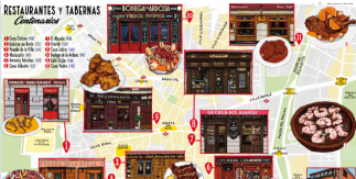 Mapa ilustrado de Restaurantes y tabernas centenarios de Madrid