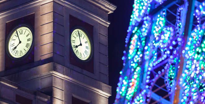 Reloj de la Puerta del Sol y árbol de Navidad 2016