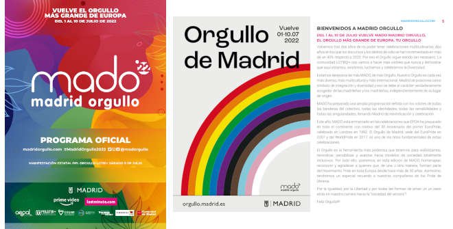 Programa de mano Fiestas del Orgullo Madrid 2022