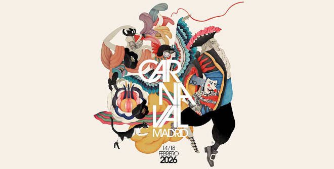 El Área de Cultura, Turismo y Deporte del Ayuntamiento de Madrid facilita la descarga del cartel oficial de la campaña de Carnaval Madrid 2026 creado por Carmen García Huerta.