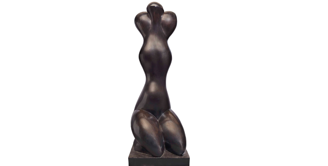 Baltasar Lobo. Grande Jeune fille a Genoux (Joven de rodillas grande), Edición 2/4. 1987. Pátina marrón oscuro. 215 x 75 x 79 cm