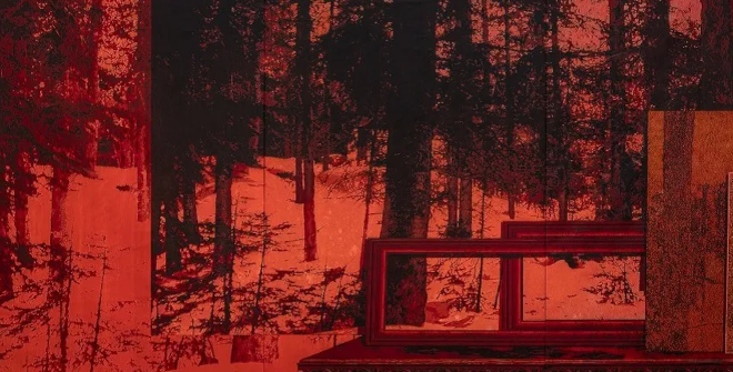 "El pico al aire" (detalle), 2025 © Javier Garcerá, VEGAP, Madrid, 2025. Temple acrílico sobre seda sintética. Crédito de la fotografía: Juan Baraja