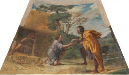 San Diego de Alcalá recibiendo limosna ANNIBALE CARRACCI y FRANCESCO ALBANI Pintura mural trasladada a lienzo, 126 x 222 cm 1604-5 Madrid, Museo Nacional del Prado