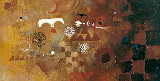 Aborigen Nº3. Pictografía canaria, 1952. Óleo sobre lienzo. 59 x 72 cm. © Colección particular