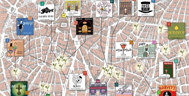 Mapa cultural ilustrado coctelerías Madrid