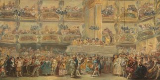 Baile en máscara (detalle). Luis Paret y Alcázar. Óleo sobre tabla. Hacia 1767. Madrid, Museo Nacional del Prado
