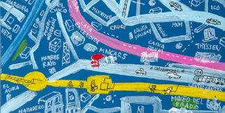 Mural de la exposición "Cromos de artista" (detalle), 2025 ©Luis Pérez Calvo. Fotografía: Amapola creativa