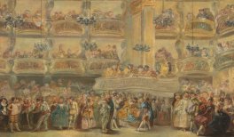 Baile en máscara (detalle). Luis Paret y Alcázar. Óleo sobre tabla. Hacia 1767. Madrid, Museo Nacional del Prado