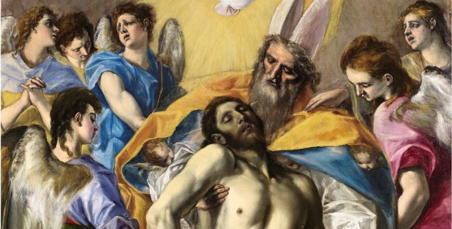 La Trinidad. El Greco. 1577 - 1579. Óleo sobre lienzo, 300 x 179 cm. Museo Nacional del Prado de Madrid