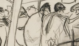 Pablo Picasso, Personnages dans une auberge espagnole (1898), carboncillo sobre papel, 52 x 54 cm