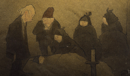 ISIDRE NONELL: Velatorio (Capilla ardiente), 1896. Técnica mixta sobre papel (frito). Colección Casacuberta Marsans ISIDRE NONELL: Velatorio (Capilla ardiente), 1896. Técnica mixta sobre papel (frito). Colección Casacuberta Marsans