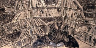 Miquel Barceló: La biblioteca, 1984. Técnica mixta sobre papel y lienzo. 150 x 300 cm. Colección ACB - Bárbara de Rueda