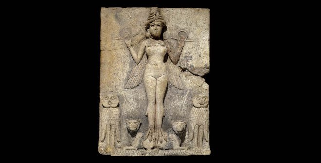 Reina de la noche, c. 1750 a.C., arcilla pintada, Irak. 2003, 0718.1 © The Trustees of the British Museum (2023)
