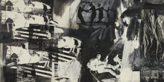 Robert Rauschenberg. Express, 1963. Óleo, serigrafía y collage sobre lienzo. 184,2 x 305,2 cm. © The Estate of Robert Rauschenberg/ARS, Nueva York/ VEGAP, Madrid